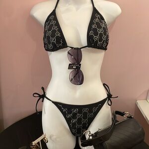 Elegant Black Rhinestone Bikini Bottom